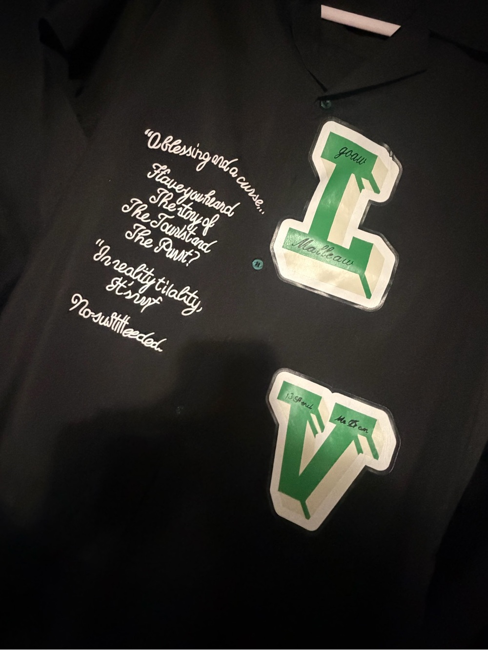 Men's Black Graphic Patch Shirt with Green Lettering